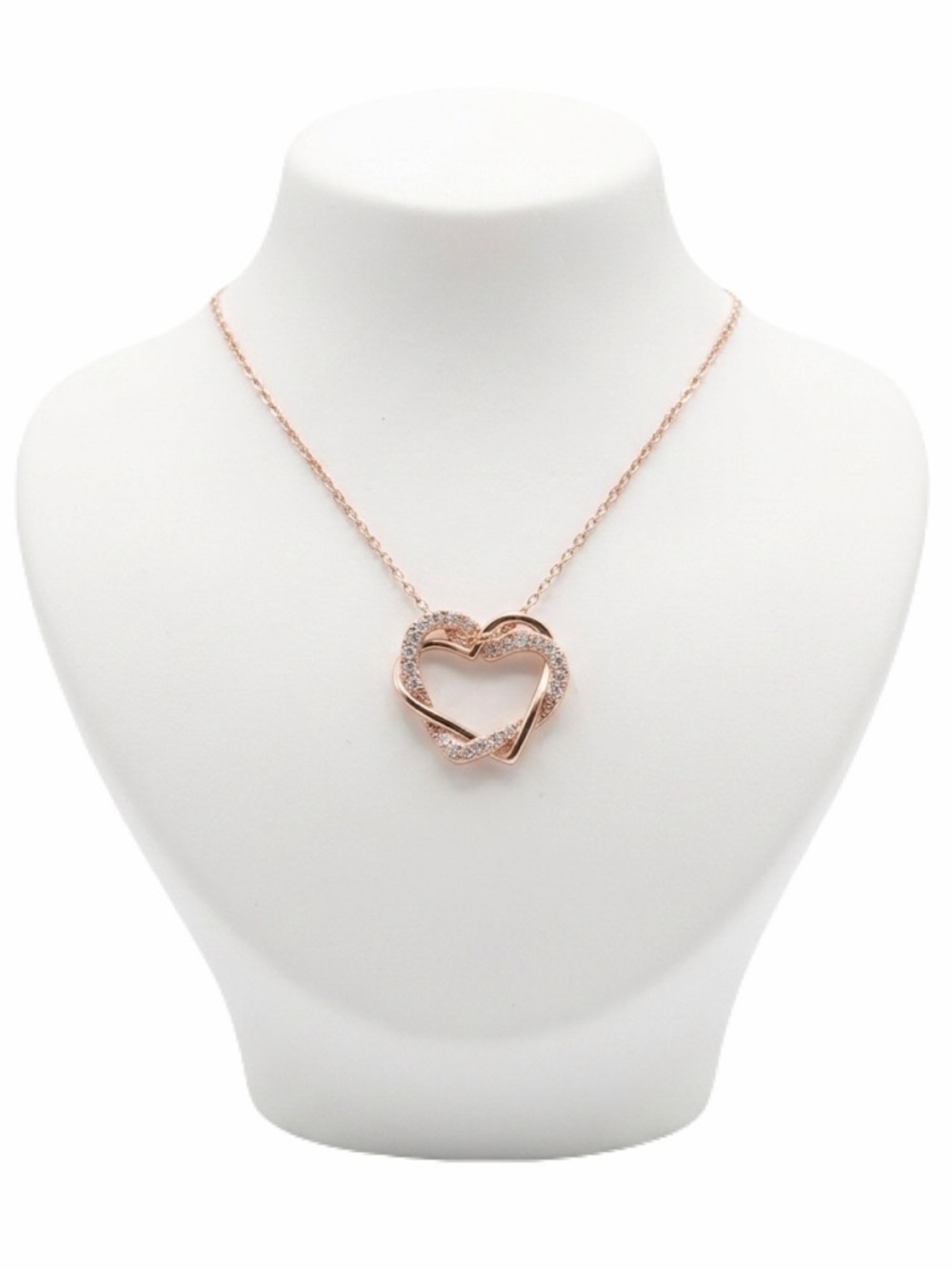 New Woman’s 9k Gold Rose Gold White Sapphire Weaved Heart Pendent Necklace